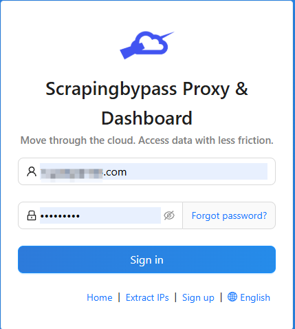 Scrapingbypass proxy dashboard login page