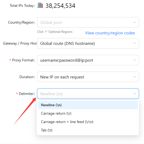 Select proxy list delimiter in Scrapingbypass